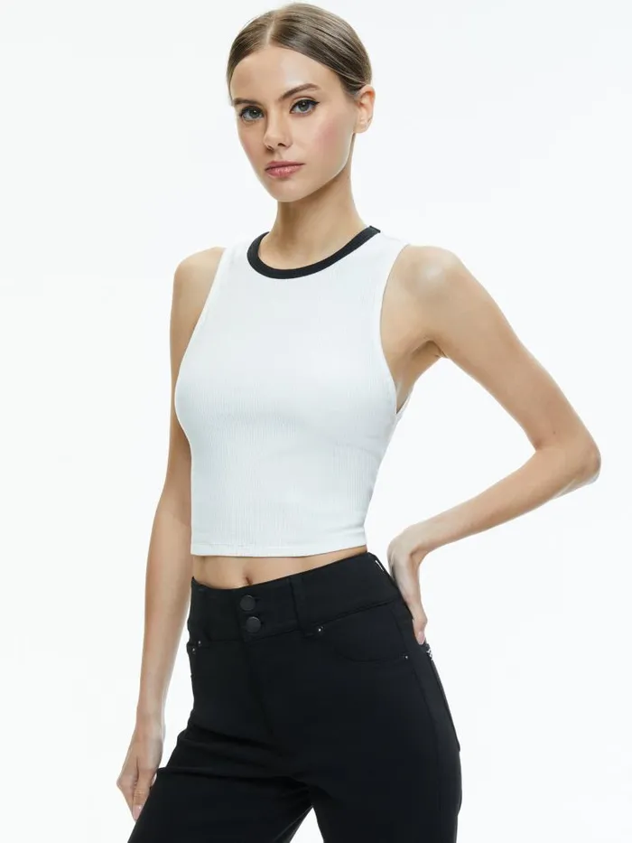 Alice Olivia ANDRE FITTED CROPPED TANK Off Whiteblack Women Tops
