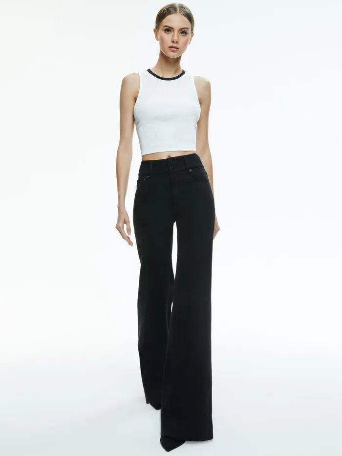 Alice Olivia ANDRE FITTED CROPPED TANK Off Whiteblack Women Tops