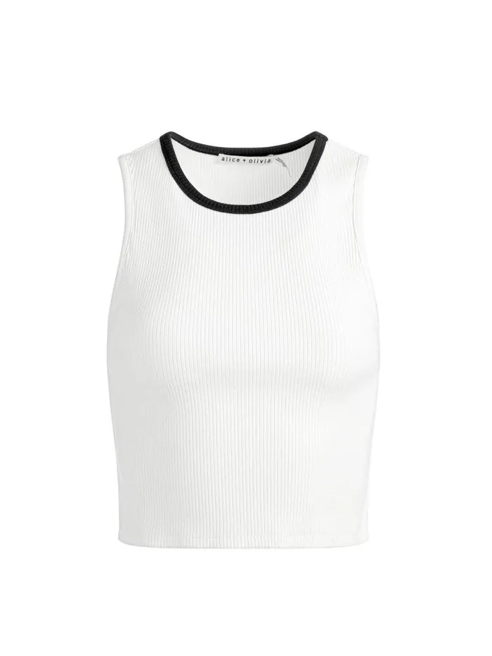 Alice Olivia ANDRE FITTED CROPPED TANK Off Whiteblack Women Tops