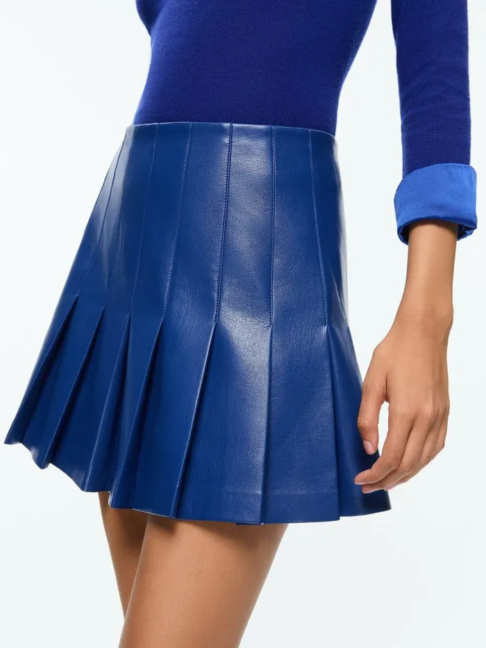 Alice Olivia CARTER PLEATED VEGAN LEATHER MINI SKIRT Royal Women Skirts
