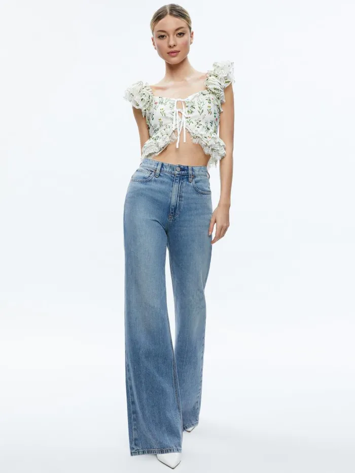 Alice Olivia CHARLINE RUFFLE CROPPED TOP Georgia Floral Women Tops