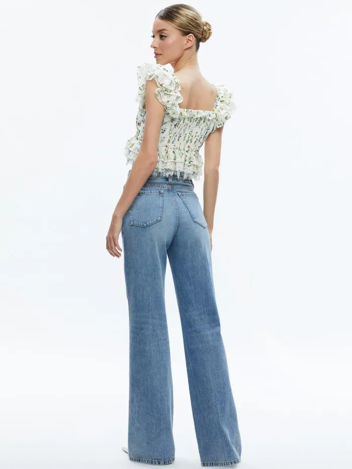 Alice Olivia CHARLINE RUFFLE CROPPED TOP Georgia Floral Women Tops