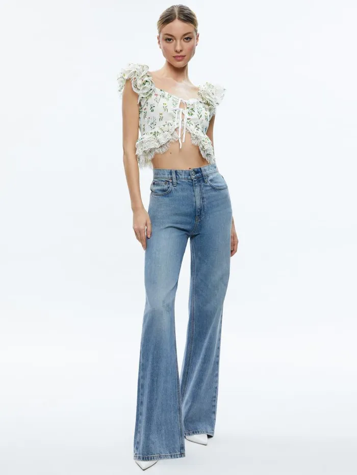 Alice Olivia CHARLINE RUFFLE CROPPED TOP Georgia Floral Women Tops