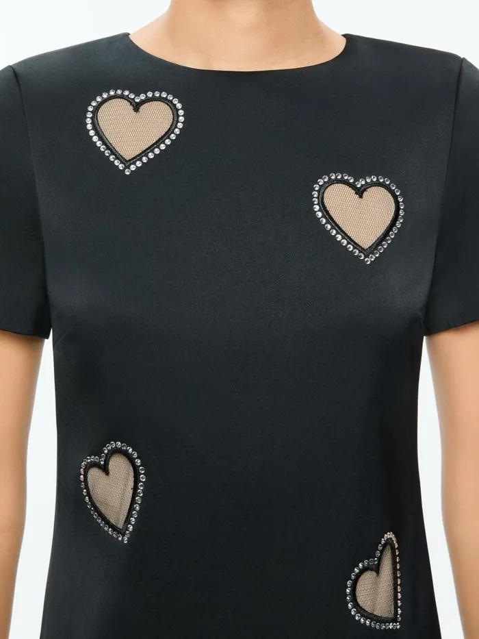 Alice Olivia CLYDE EMBELLISHED CAP SLEEVE SHIFT DRESS Black Women Dresses