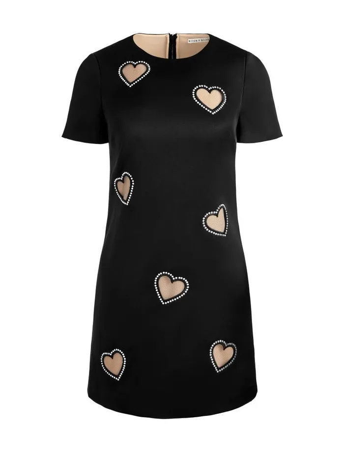 Alice Olivia CLYDE EMBELLISHED CAP SLEEVE SHIFT DRESS Black Women Dresses