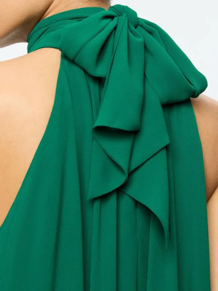 Alice Olivia CORINE HALTER TIE NECK TRAPEZE MINI DRESS Forest Green Women Dresses