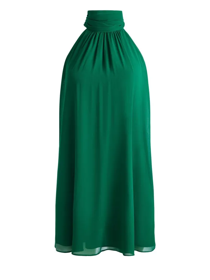 Alice Olivia CORINE HALTER TIE NECK TRAPEZE MINI DRESS Forest Green Women Dresses