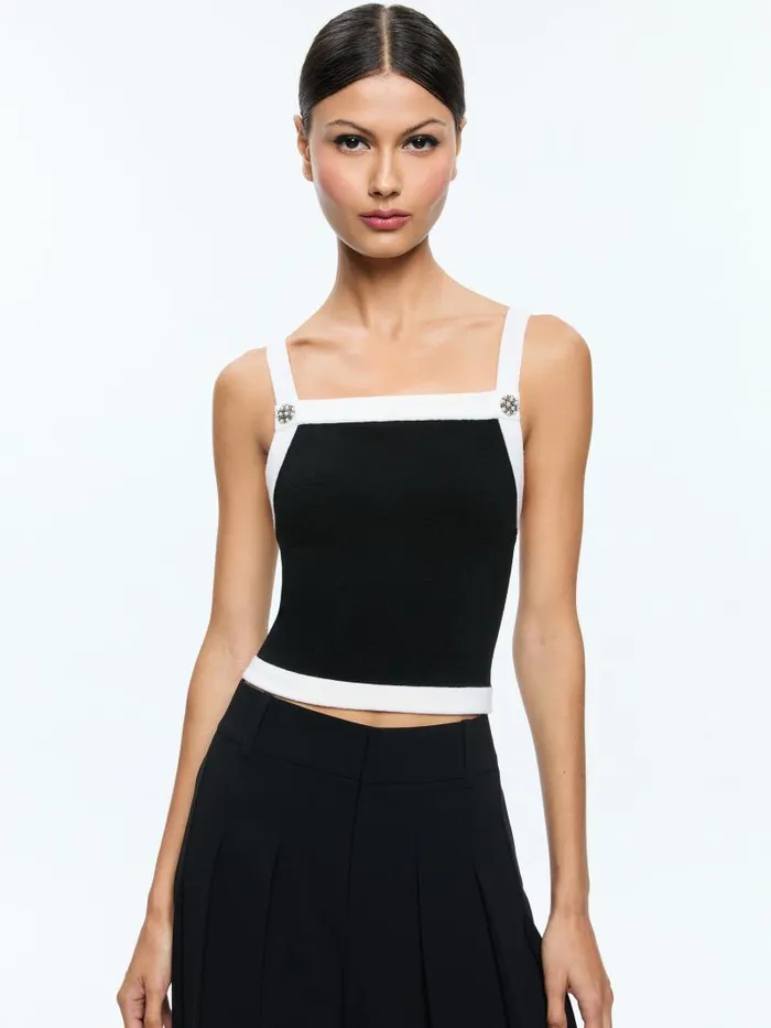 Alice Olivia DANDI KNIT TANK Blacksoft White Women Tops