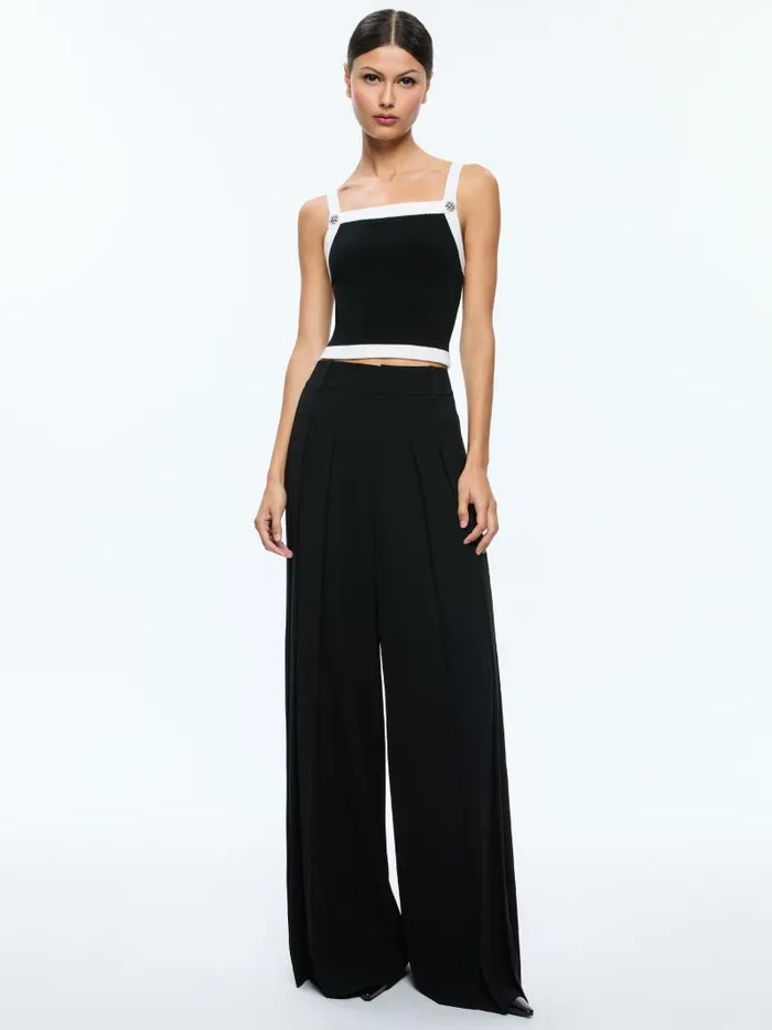 Alice Olivia DANDI KNIT TANK Blacksoft White Women Tops