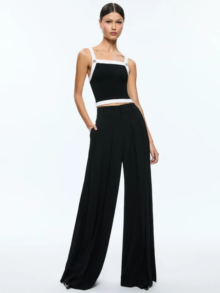 Alice Olivia DANDI KNIT TANK Blacksoft White Women Tops
