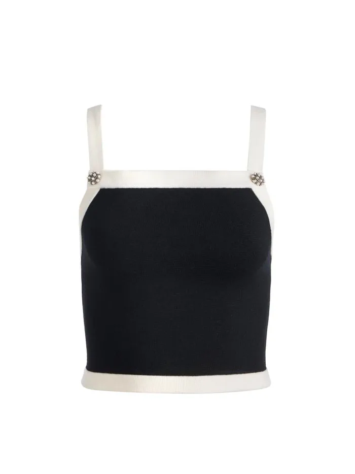 Alice Olivia DANDI KNIT TANK Blacksoft White Women Tops