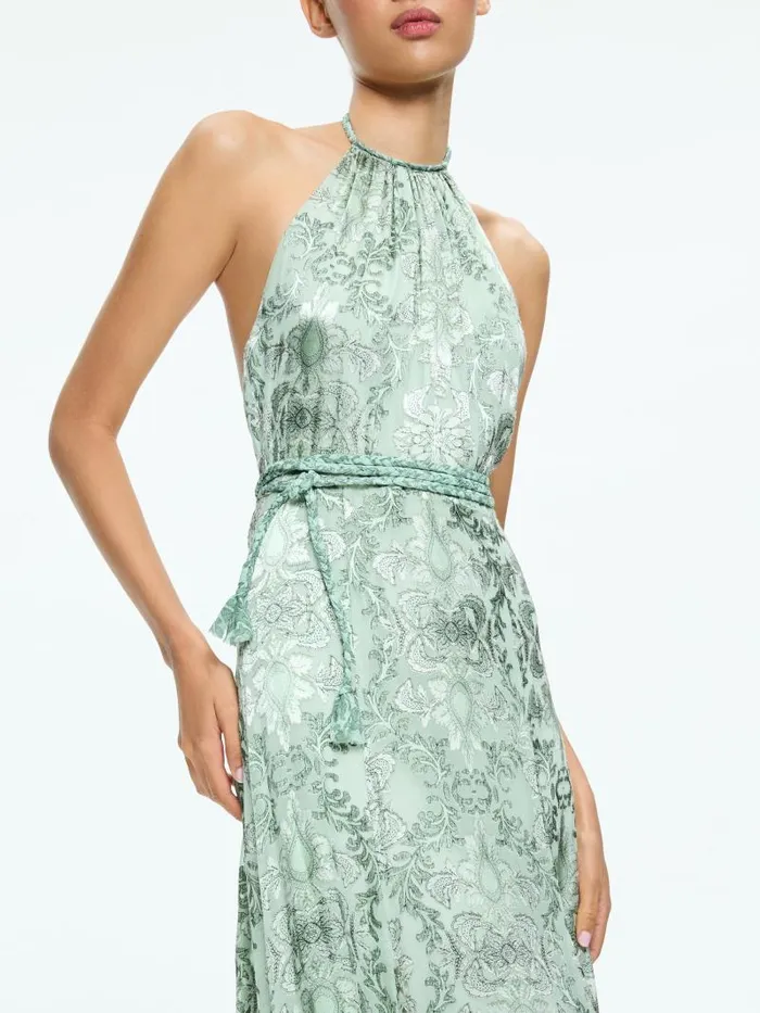 Alice Olivia DANIKA HALTER MAXI DRESS WITH BELT Vanity Pistachio Women Dresses
