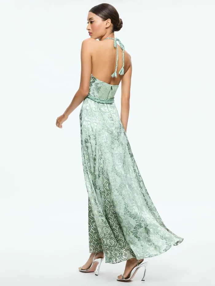 Alice Olivia DANIKA HALTER MAXI DRESS WITH BELT Vanity Pistachio Women Dresses