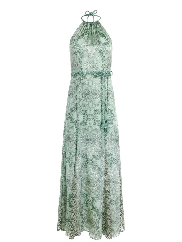 Alice Olivia DANIKA HALTER MAXI DRESS WITH BELT Vanity Pistachio Women Dresses