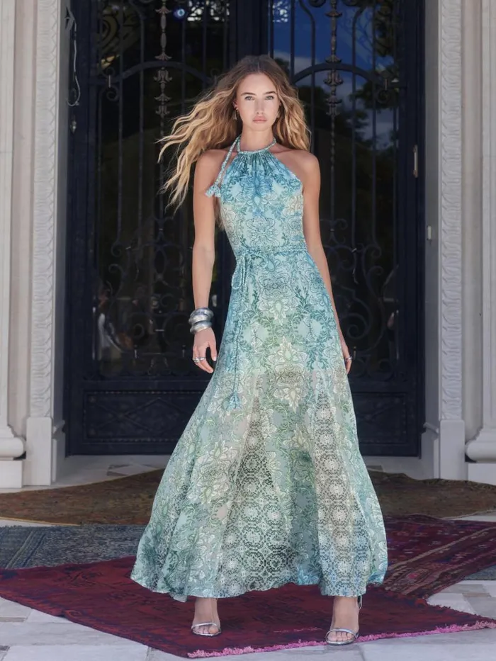 Alice Olivia DANIKA HALTER MAXI DRESS WITH BELT Vanity Pistachio Women Dresses