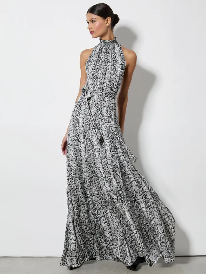 Alice Olivia DITA SMOCKED NECK GODET MAXI DRESS Floral Dreams Women Dresses