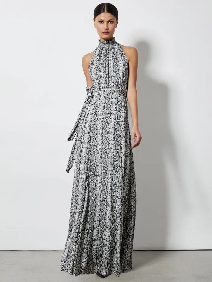 Alice Olivia DITA SMOCKED NECK GODET MAXI DRESS Floral Dreams Women Dresses