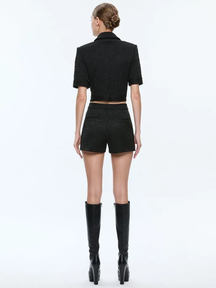 Alice Olivia ELLE SHORT SLEEVE PATCH POCKET JACKET Black Women Jackets Coats