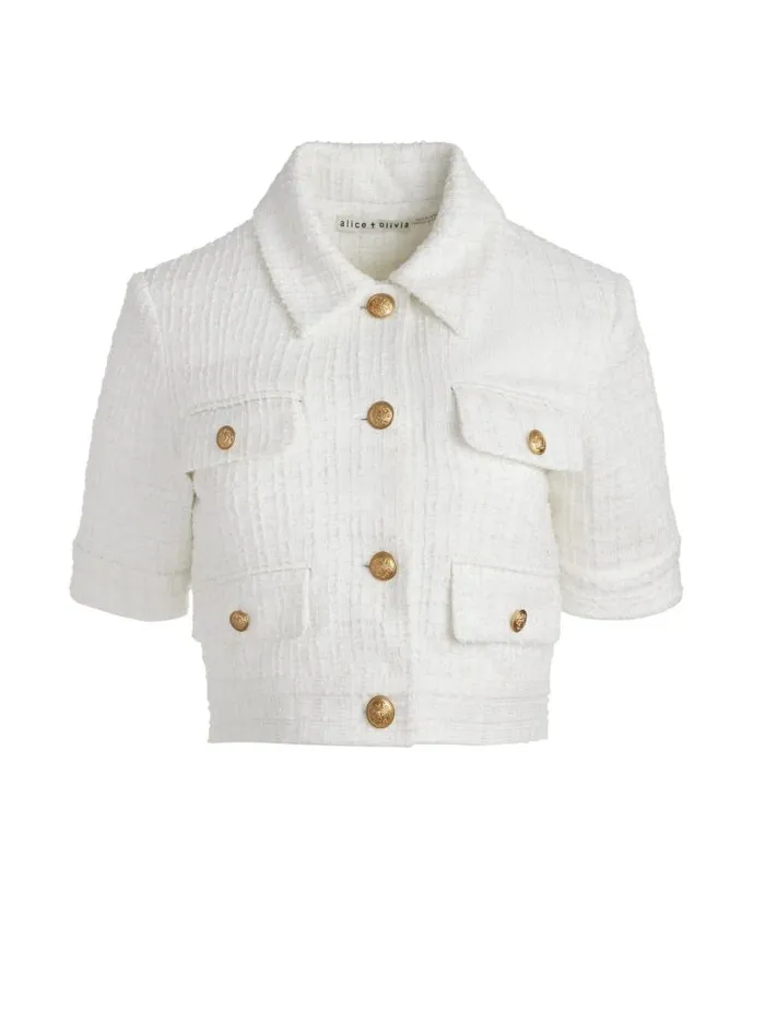 Alice Olivia ELLE SHORT SLEEVE PATCH POCKET JACKET Black Women Jackets Coats