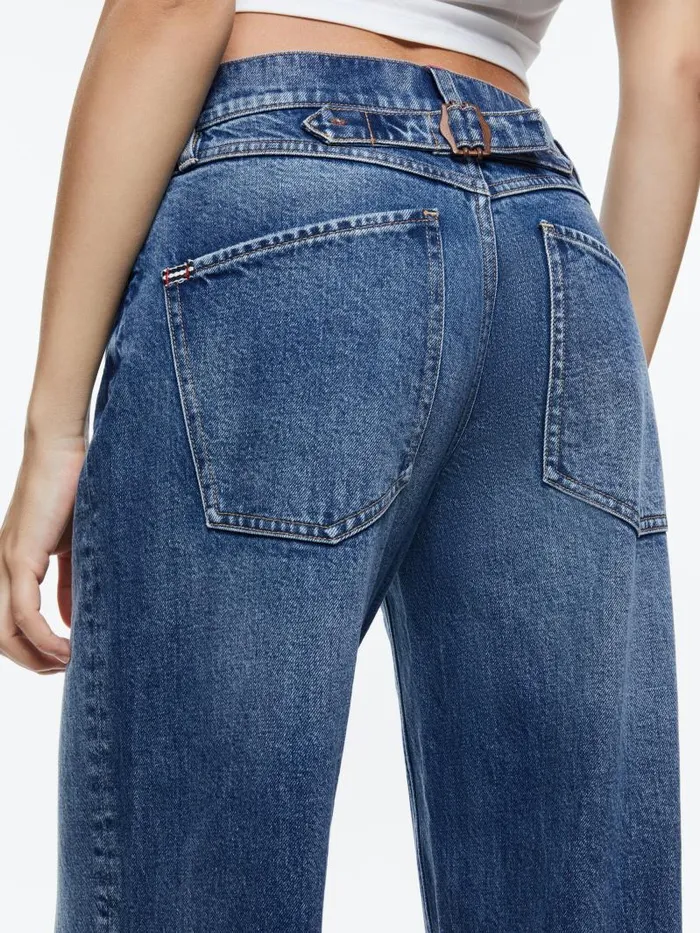 Alice Olivia ERNIE CROPPED LOW RISE BUCKLE BACK BAGGY JEAN Brooklyn Blue Women Jeans
