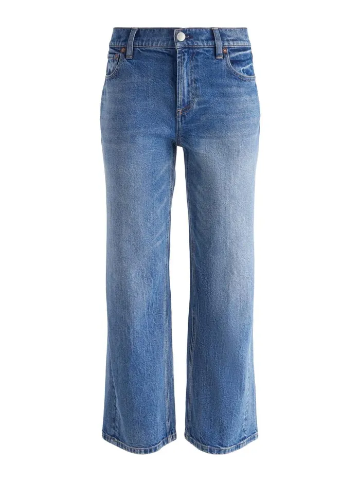 Alice Olivia ERNIE CROPPED LOW RISE BUCKLE BACK BAGGY JEAN Brooklyn Blue Women Jeans