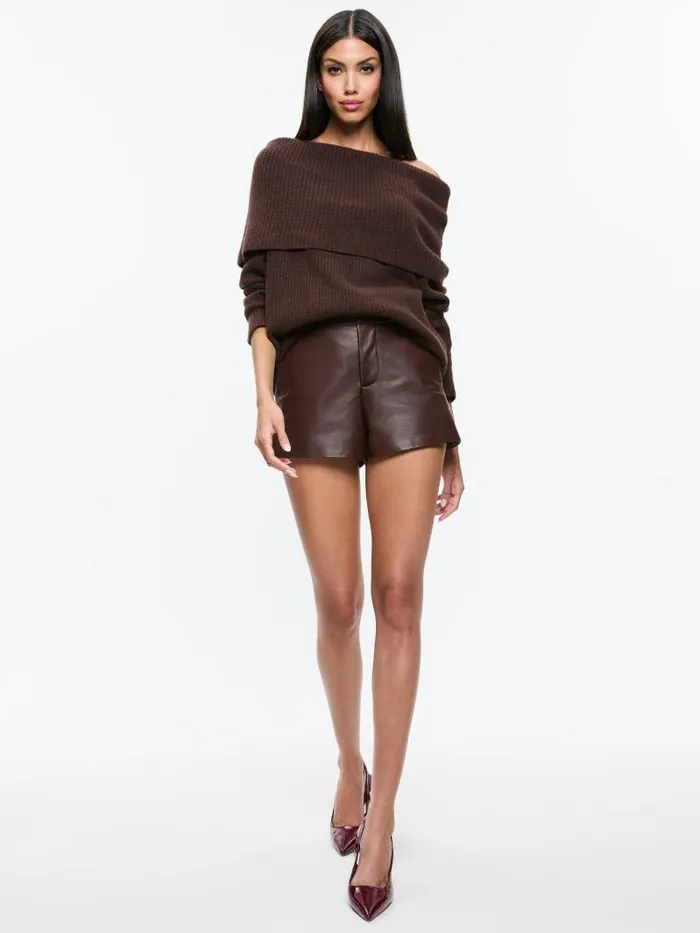 Alice Olivia GINGER OFF THE SHOULDER PULLOVER Espresso Women Sweaters
