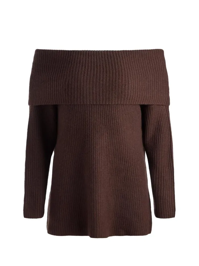 Alice Olivia GINGER OFF THE SHOULDER PULLOVER Espresso Women Sweaters