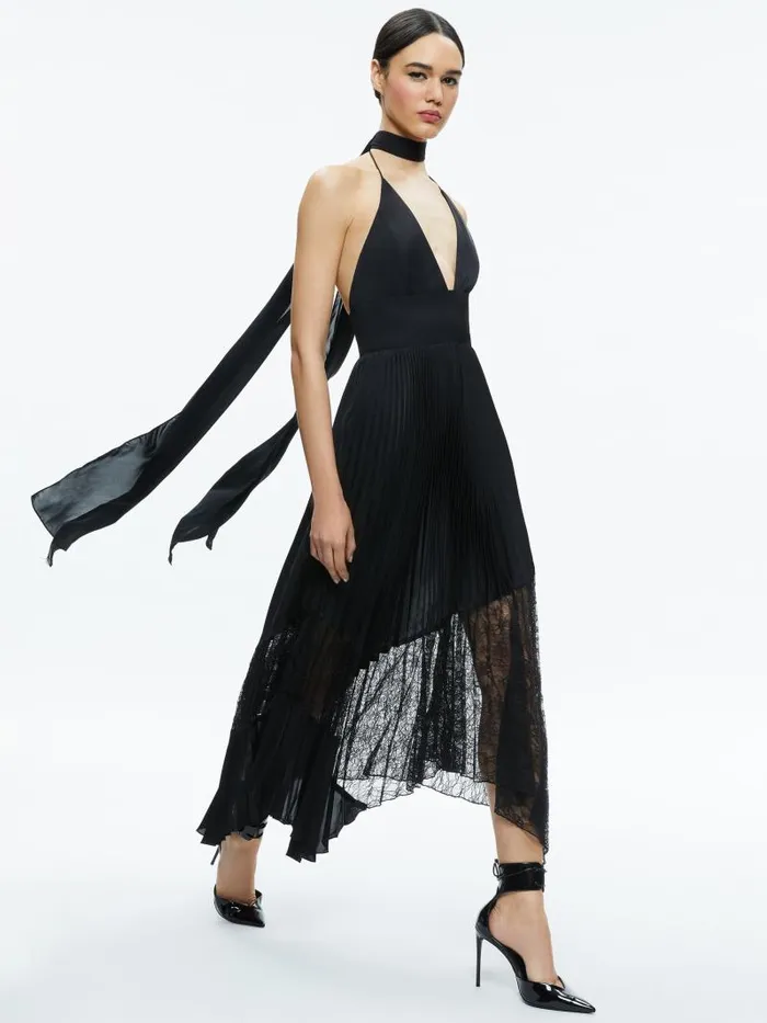 Alice Olivia HANNAH HALTER MAXI DRESS Black Women Dresses