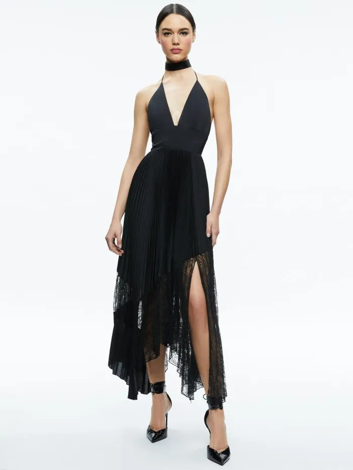 Alice Olivia HANNAH HALTER MAXI DRESS Black Women Dresses