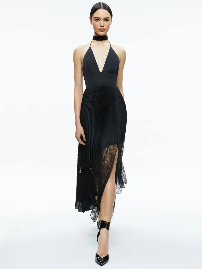 Alice Olivia HANNAH HALTER MAXI DRESS Black Women Dresses