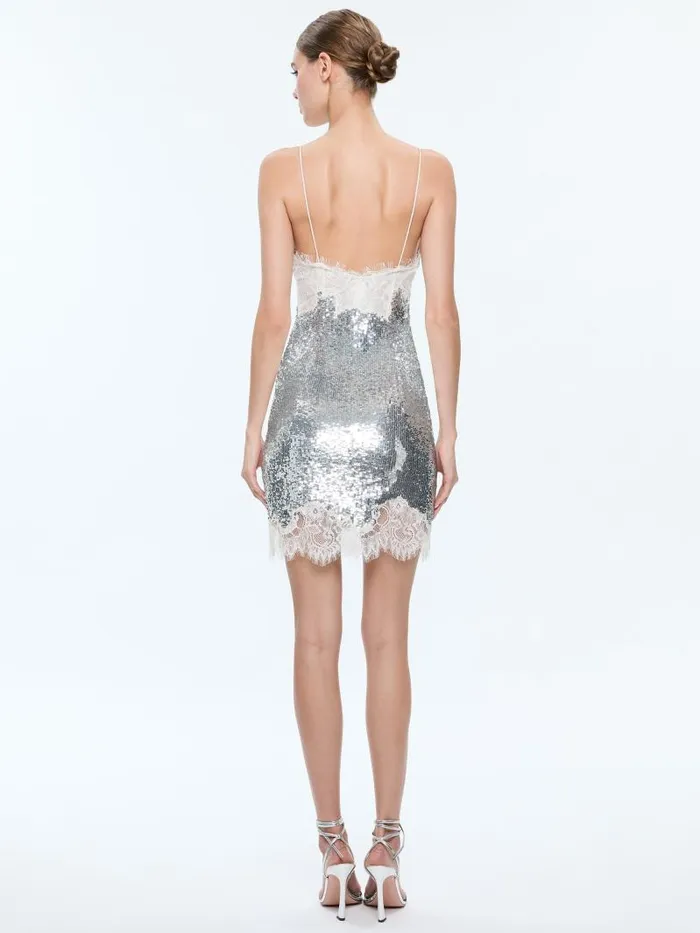 Alice Olivia HARLEY SEQUIN MINI SLIP DRESS Blackoff White Women Dresses