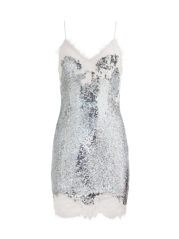 Alice Olivia HARLEY SEQUIN MINI SLIP DRESS Blackoff White Women Dresses