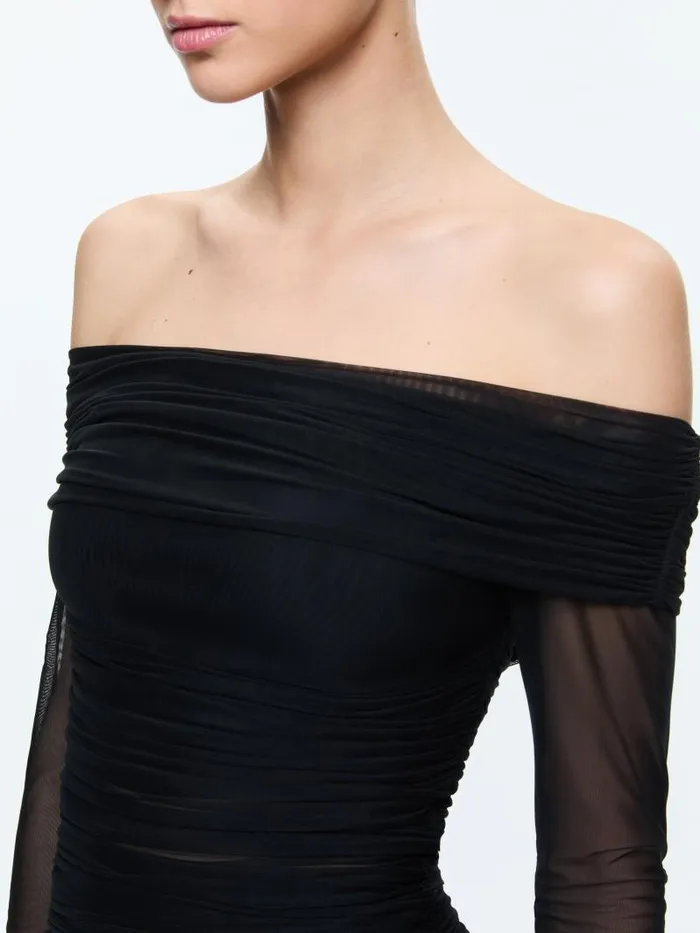 Alice Olivia ISADOLA OFF THE SHOULDER MINI DRESS Black Women Dresses