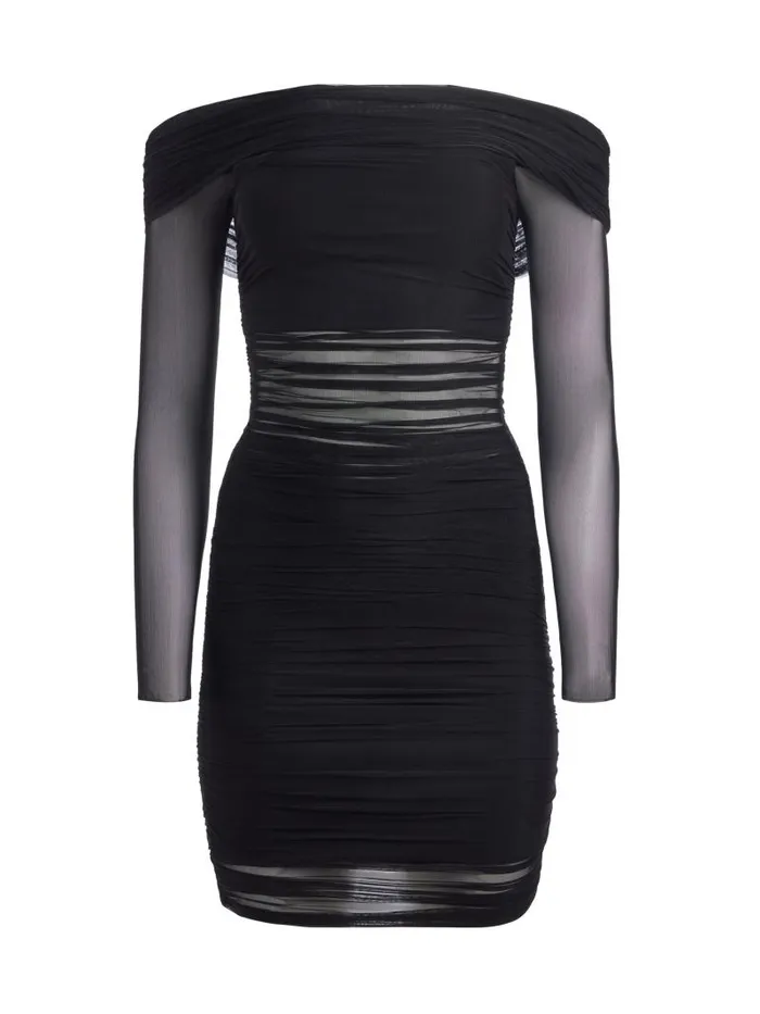 Alice Olivia ISADOLA OFF THE SHOULDER MINI DRESS Black Women Dresses