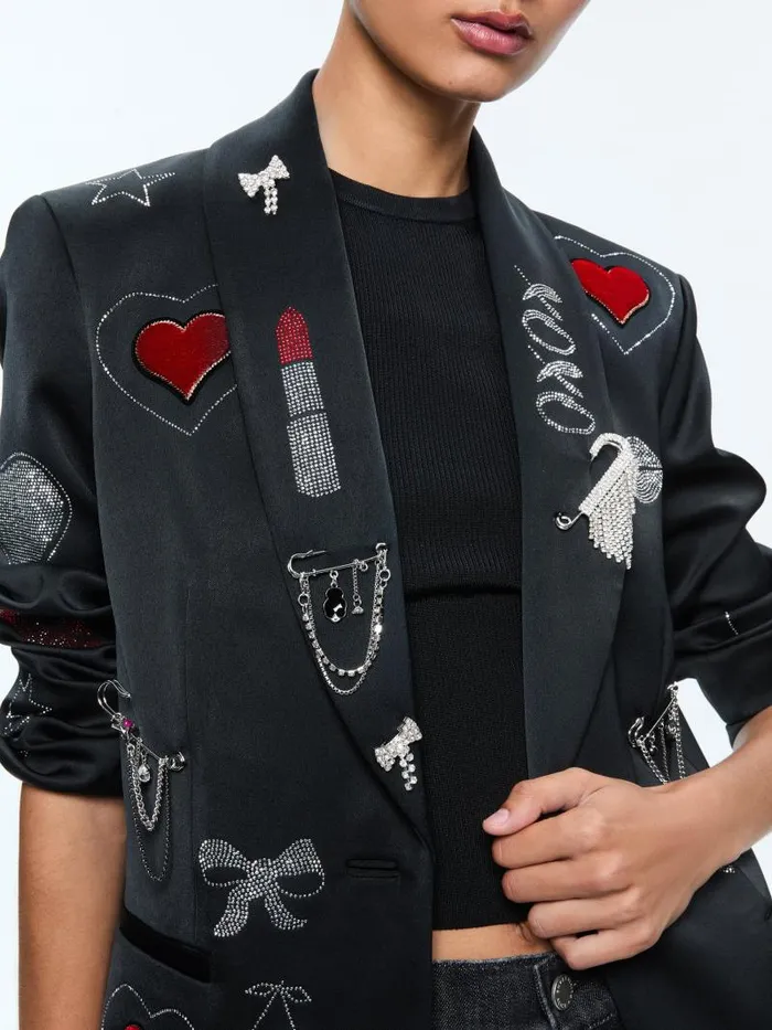 Alice Olivia IVAN EMBELLISHED BLAZER Blacksilver Women Jackets Coats