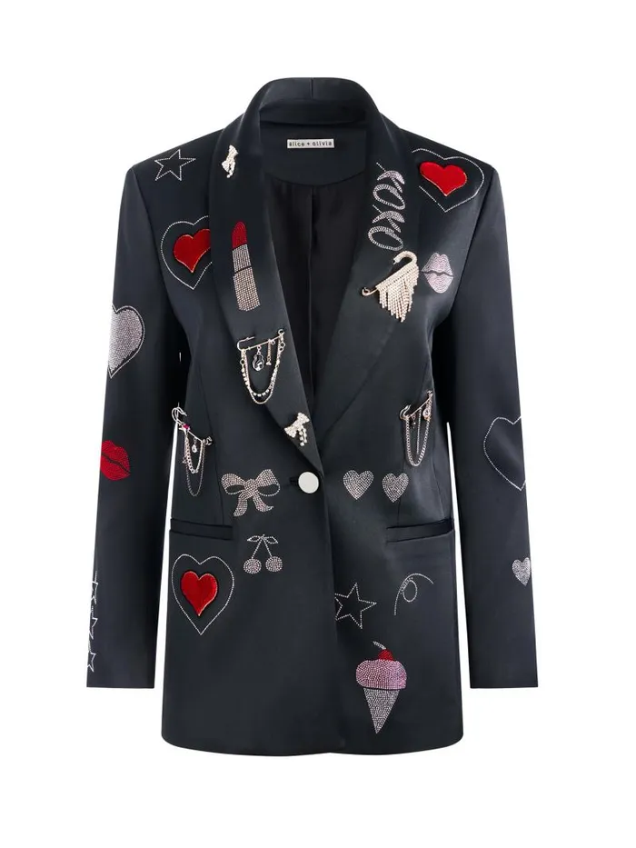 Alice Olivia IVAN EMBELLISHED BLAZER Blacksilver Women Jackets Coats