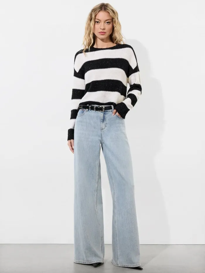 Alice Olivia JACQUES SEQUIN PULLOVER Soft Whiteblack Women Sweaters