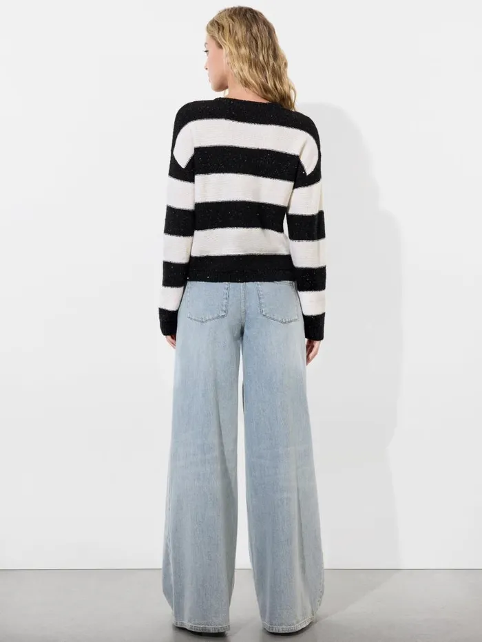 Alice Olivia JACQUES SEQUIN PULLOVER Soft Whiteblack Women Sweaters