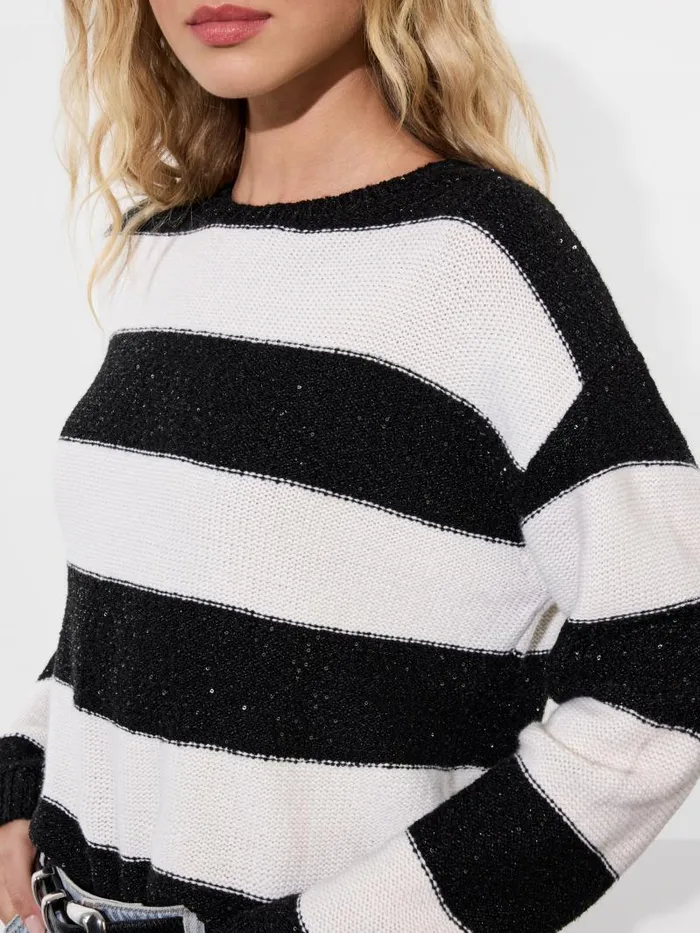 Alice Olivia JACQUES SEQUIN PULLOVER Soft Whiteblack Women Sweaters