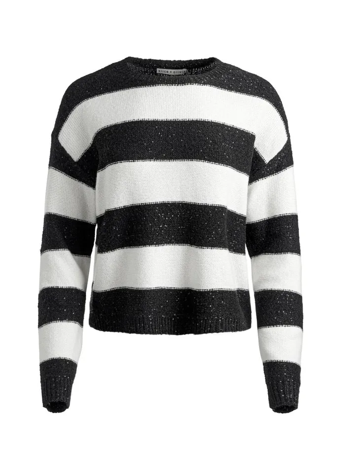 Alice Olivia JACQUES SEQUIN PULLOVER Soft Whiteblack Women Sweaters