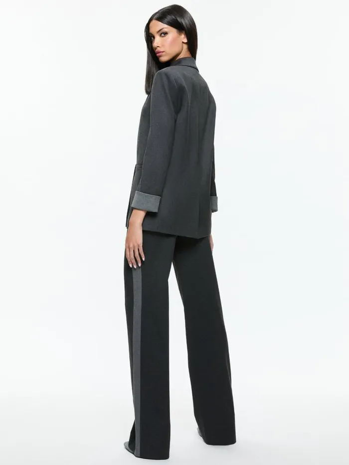 Alice Olivia JUSTIN ROLLED CUFF DOUBLE BREASTED LONG BLAZER Charcoal Grey Melange Women Jackets Coats