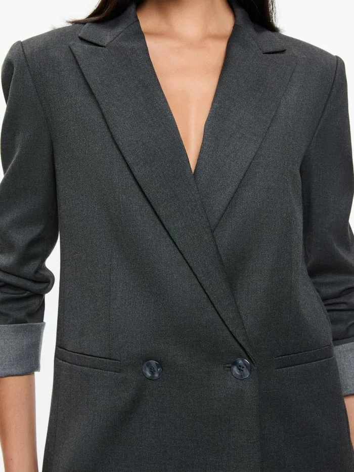 Alice Olivia JUSTIN ROLLED CUFF DOUBLE BREASTED LONG BLAZER Charcoal Grey Melange Women Jackets Coats