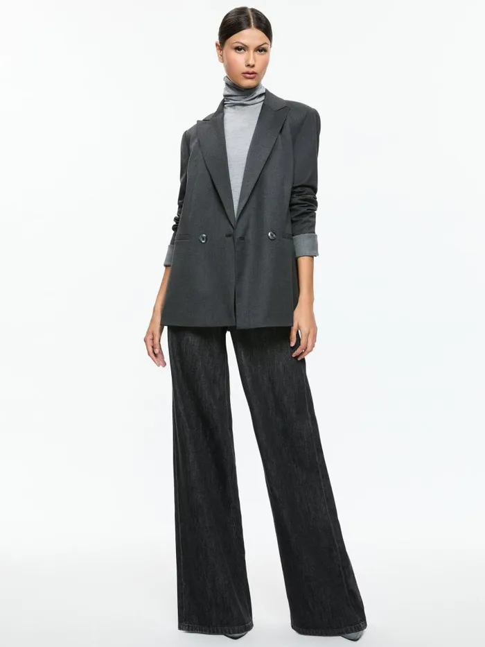 Alice Olivia JUSTIN ROLLED CUFF DOUBLE BREASTED LONG BLAZER Charcoal Grey Melange Women Jackets Coats
