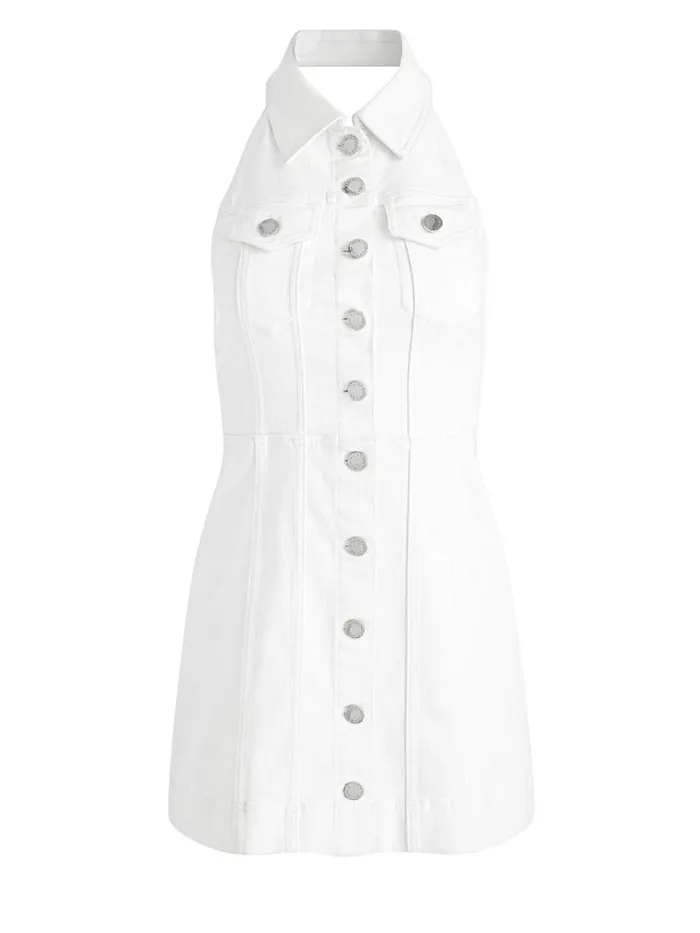 Alice Olivia KENDALL DENIM HALTER MINI DRESS Off White Women Dresses