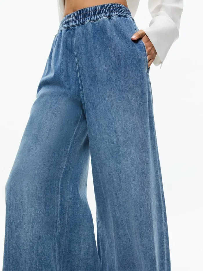 Alice Olivia KENLEY DENIM PALAZZO PANT Brooklyn Blue Women Jeans