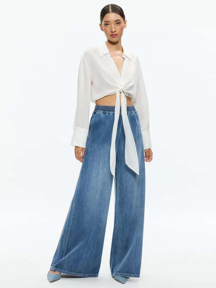Alice Olivia KENLEY DENIM PALAZZO PANT Brooklyn Blue Women Jeans