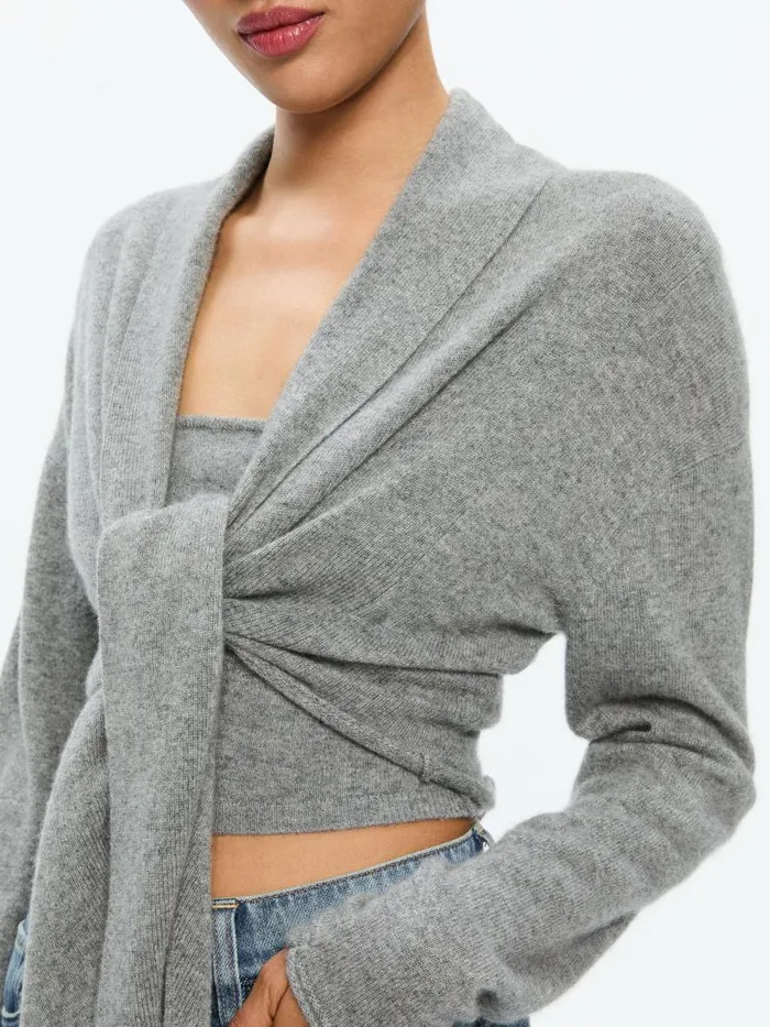 Alice Olivia LANITA TIE WRAP CARDIGAN Ecru Women Sweaters