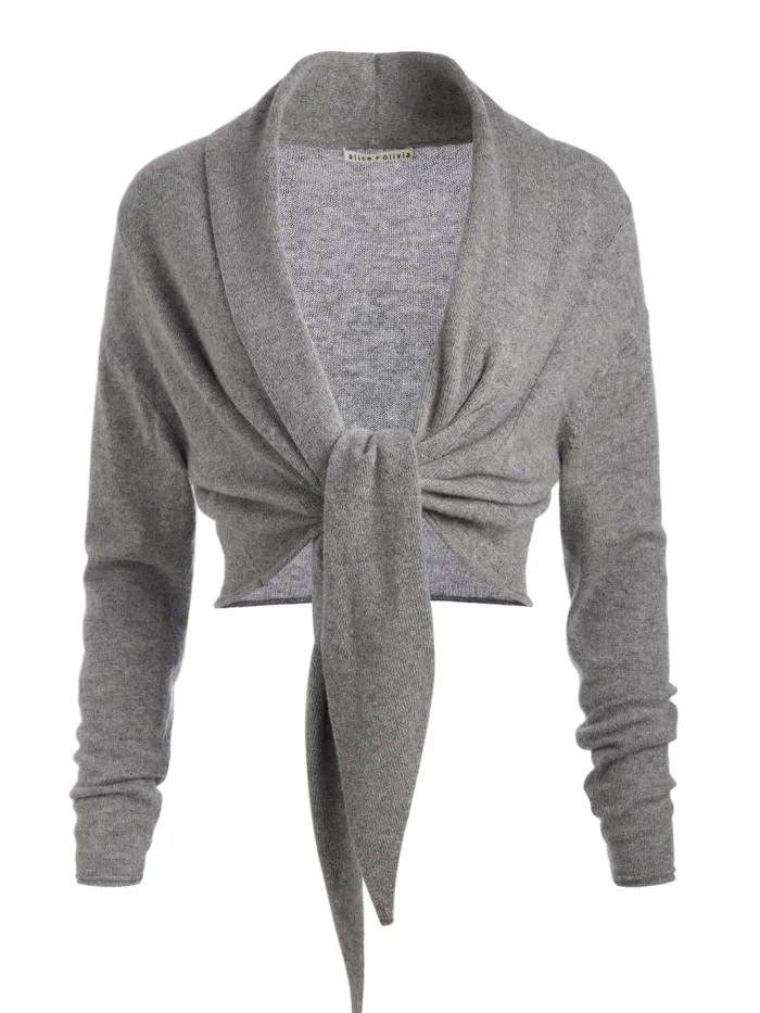 Alice Olivia LANITA TIE WRAP CARDIGAN Ecru Women Sweaters