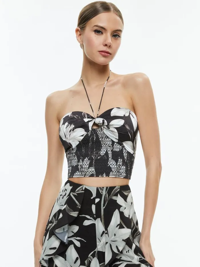 Alice Olivia LIVIA HALTER CROPPED TOP Stargazer Black Lg Women Tops