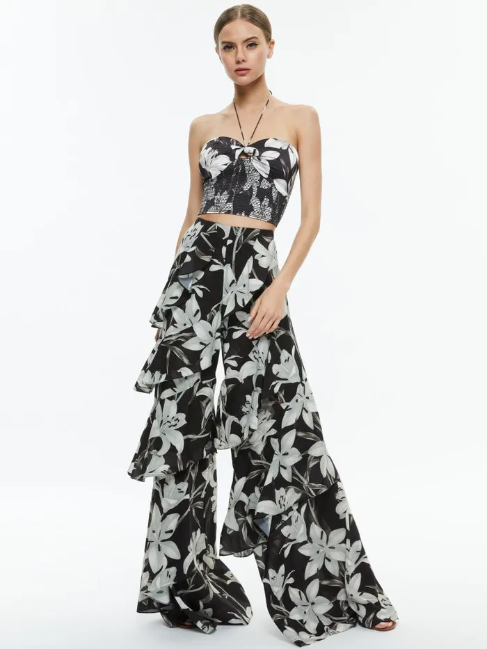 Alice Olivia LIVIA HALTER CROPPED TOP Stargazer Black Lg Women Tops